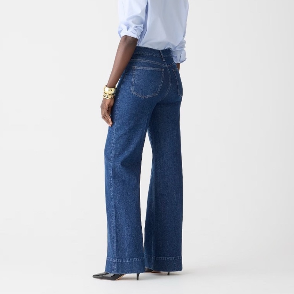 J Crew Wide Leg Denim Trouser Pants in Fiorellas Wash Women's Size 35 - Picture 4 of 8